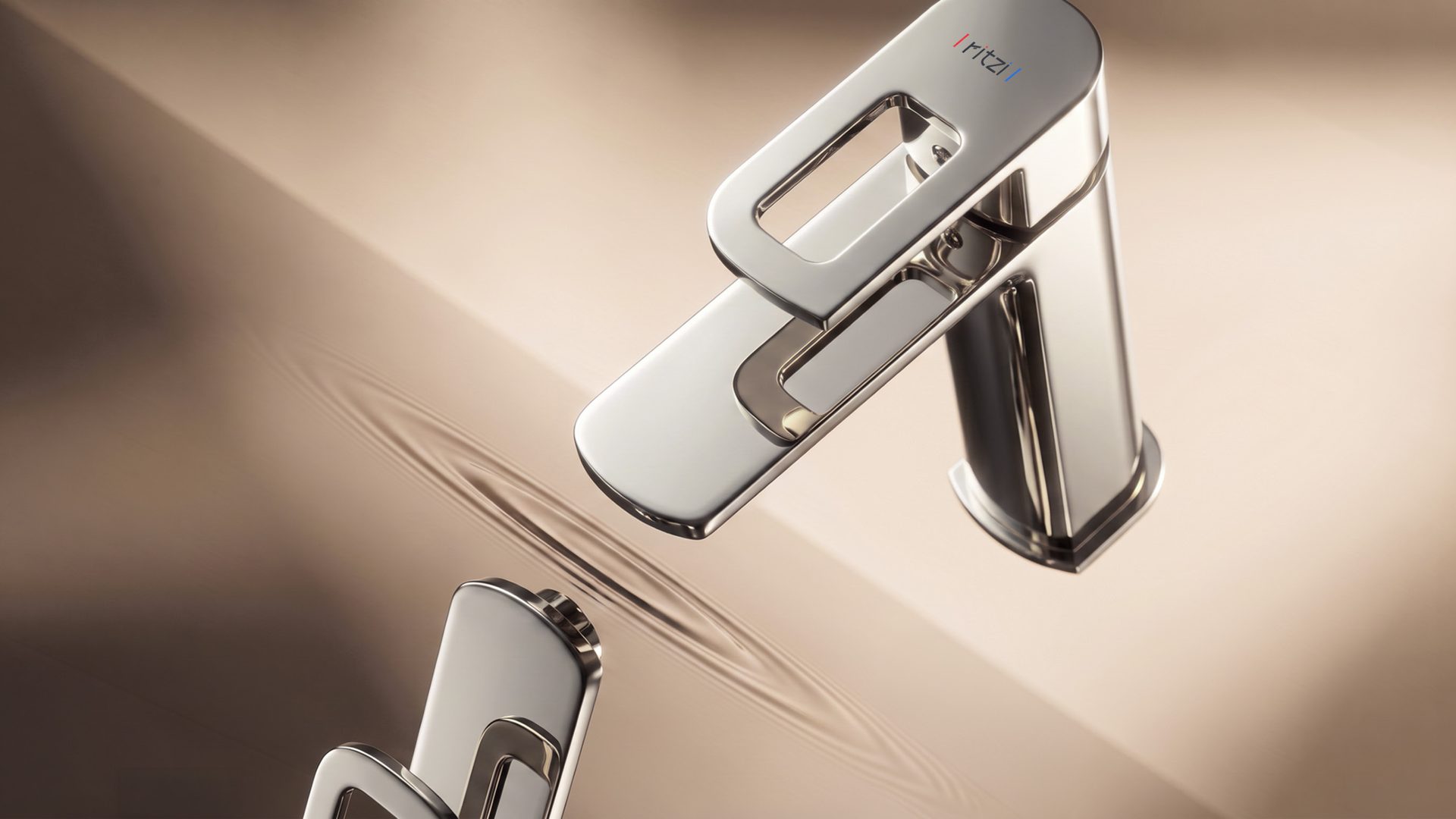 Lavish ring handles suspended mid-air above a beige surface