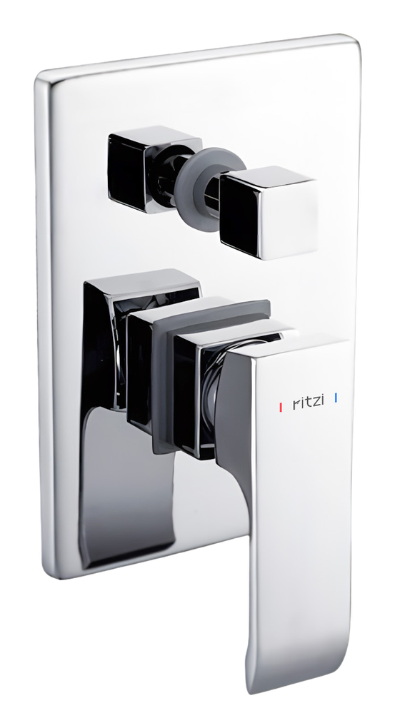 Dainty Concealed shower mixer with diverter and body — 3 outlets — mirror chrome