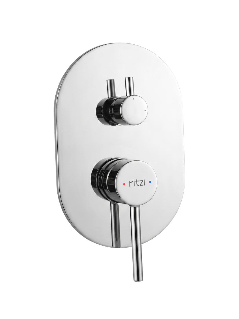 Plush Concealed shower mixer with diverter and body — mirror chrome