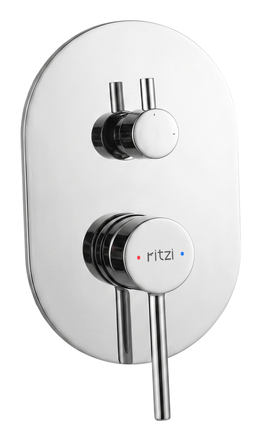 Plush Concealed shower mixer with diverter and body — 2 outlets — mirror chrome