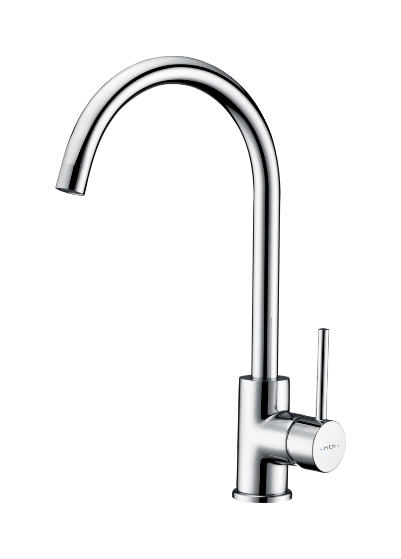 Plush Single lever kitchen mixer with round spout — mirror chrome