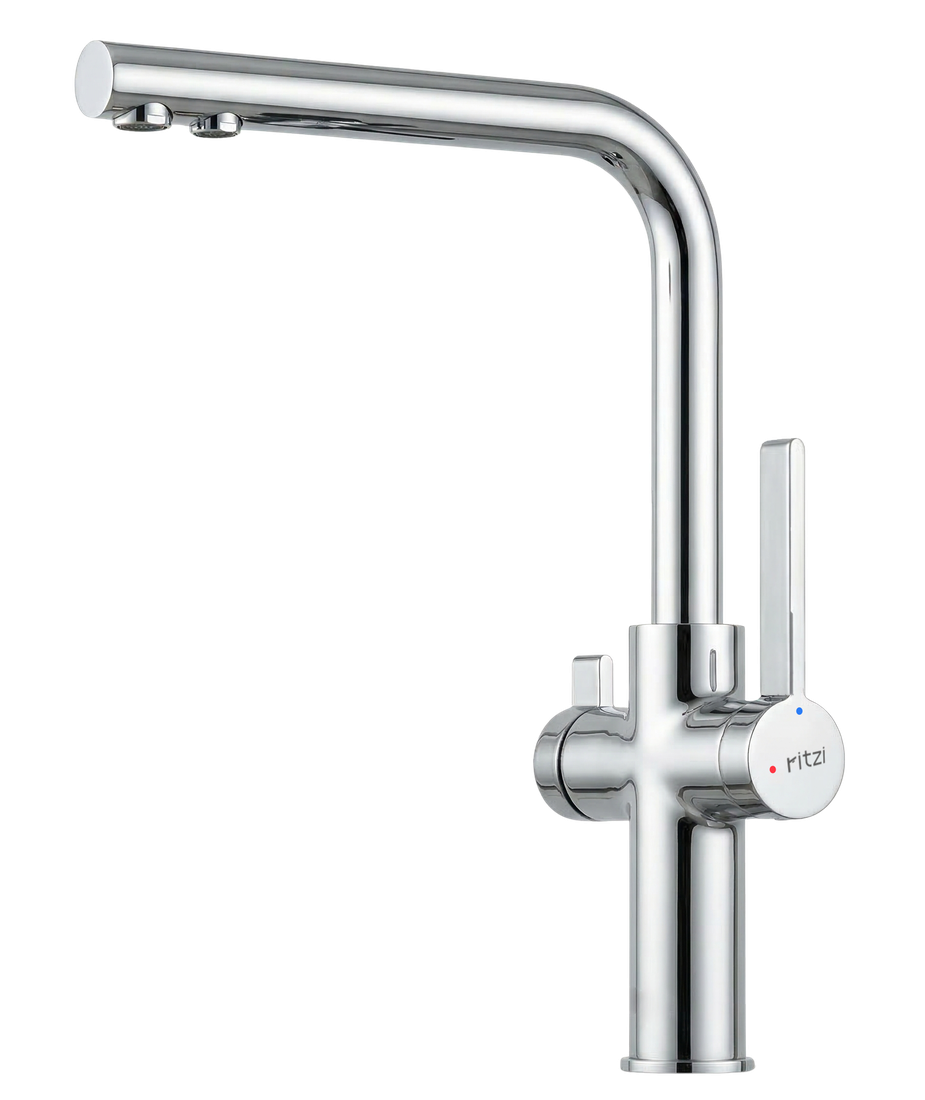 Kitchen Dual lever kitchen mixer with filter and square spout- 2 outlets — mirror chrome