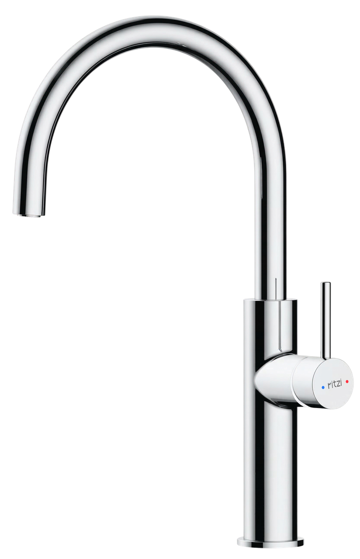Kitchen Single lever kitchen mixer with round spout — mirror chrome