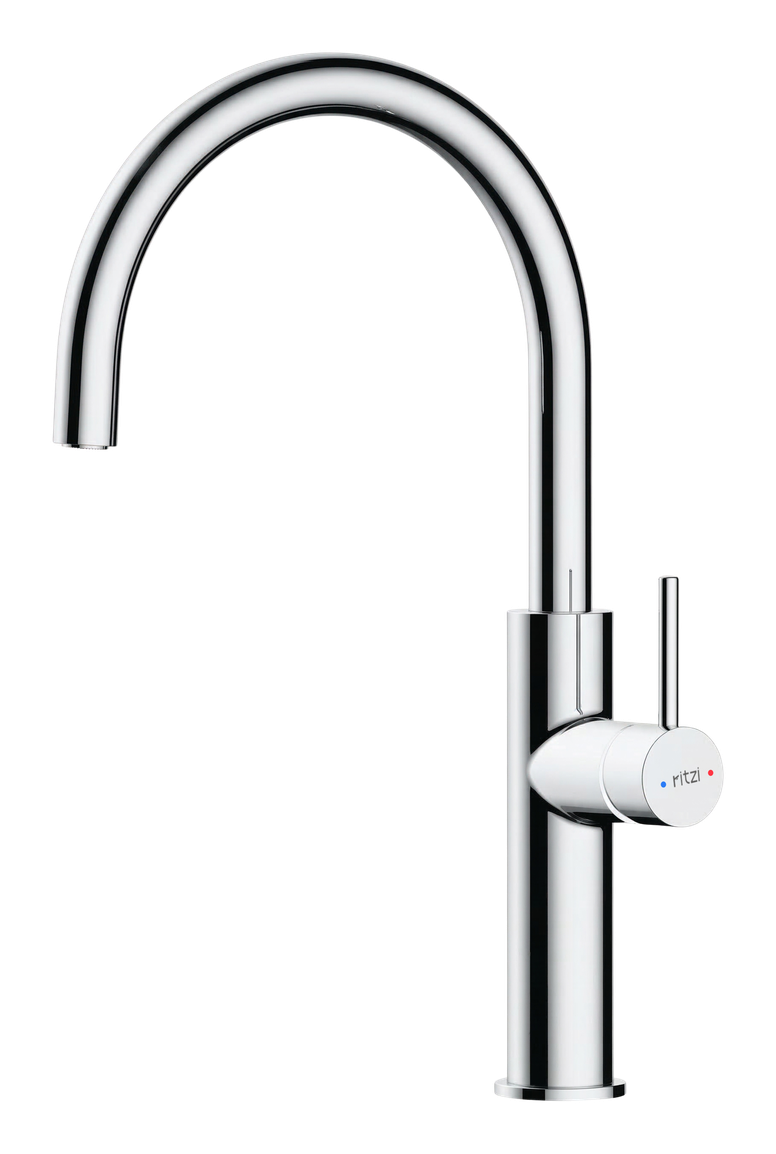Kitchen Single lever kitchen mixer with round spout — mirror chrome